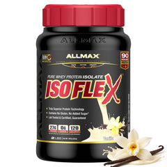 ALLMAX ISOFLEX Vanilla bottle top view, quick pre- or post-workout fuel.