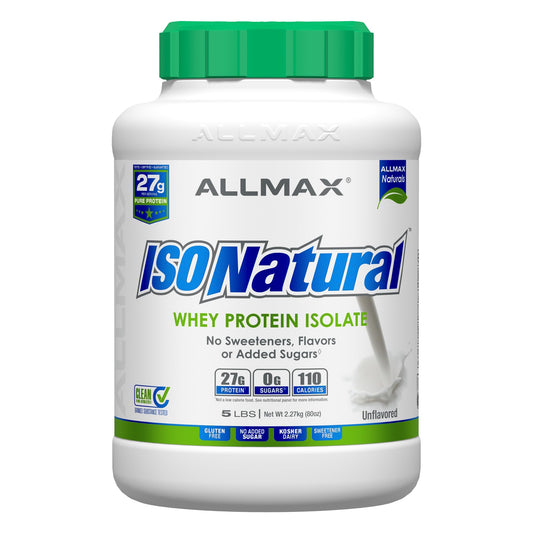 ALLMAX ISONATURAL packaging highlights natural whey protein isolate.