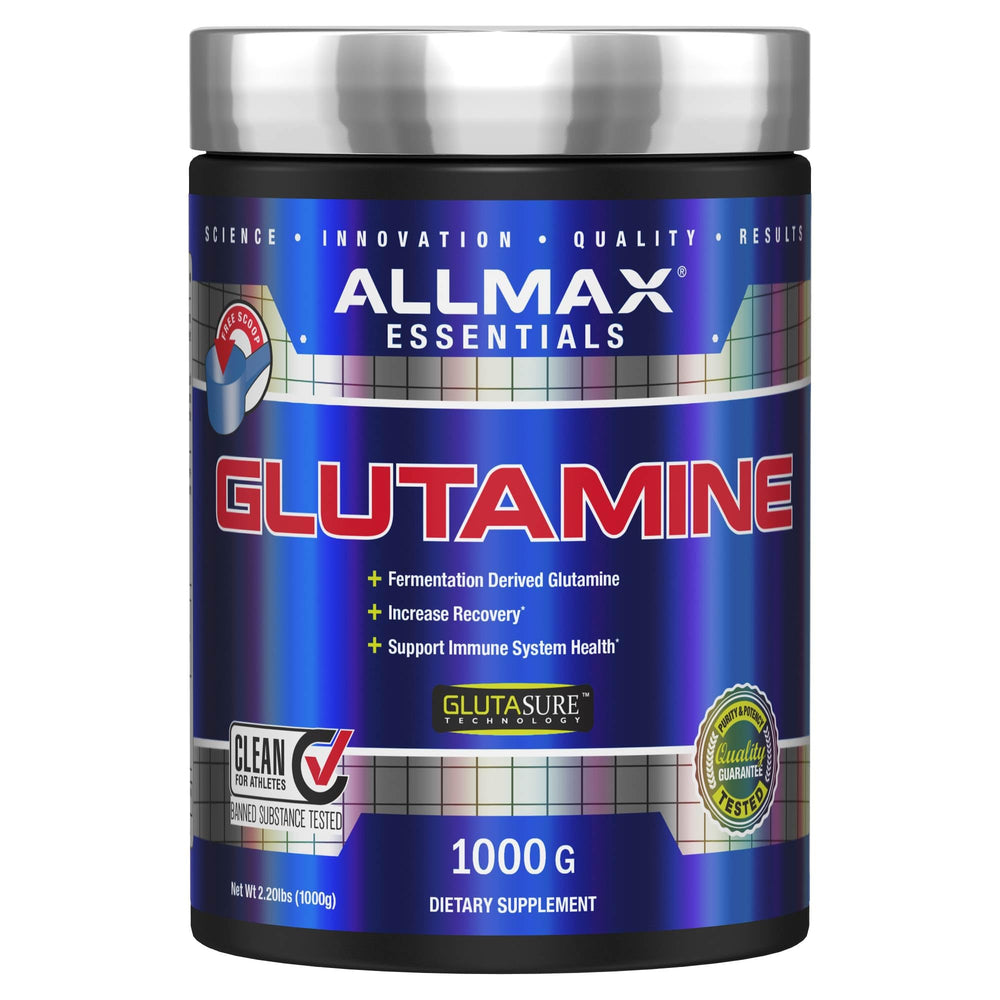 AllMAX L Glutamine Powder bottle showing 1000 g container for daily use