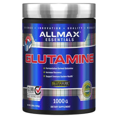 AllMAX L Glutamine Powder bottle showing 1000 g container for daily use