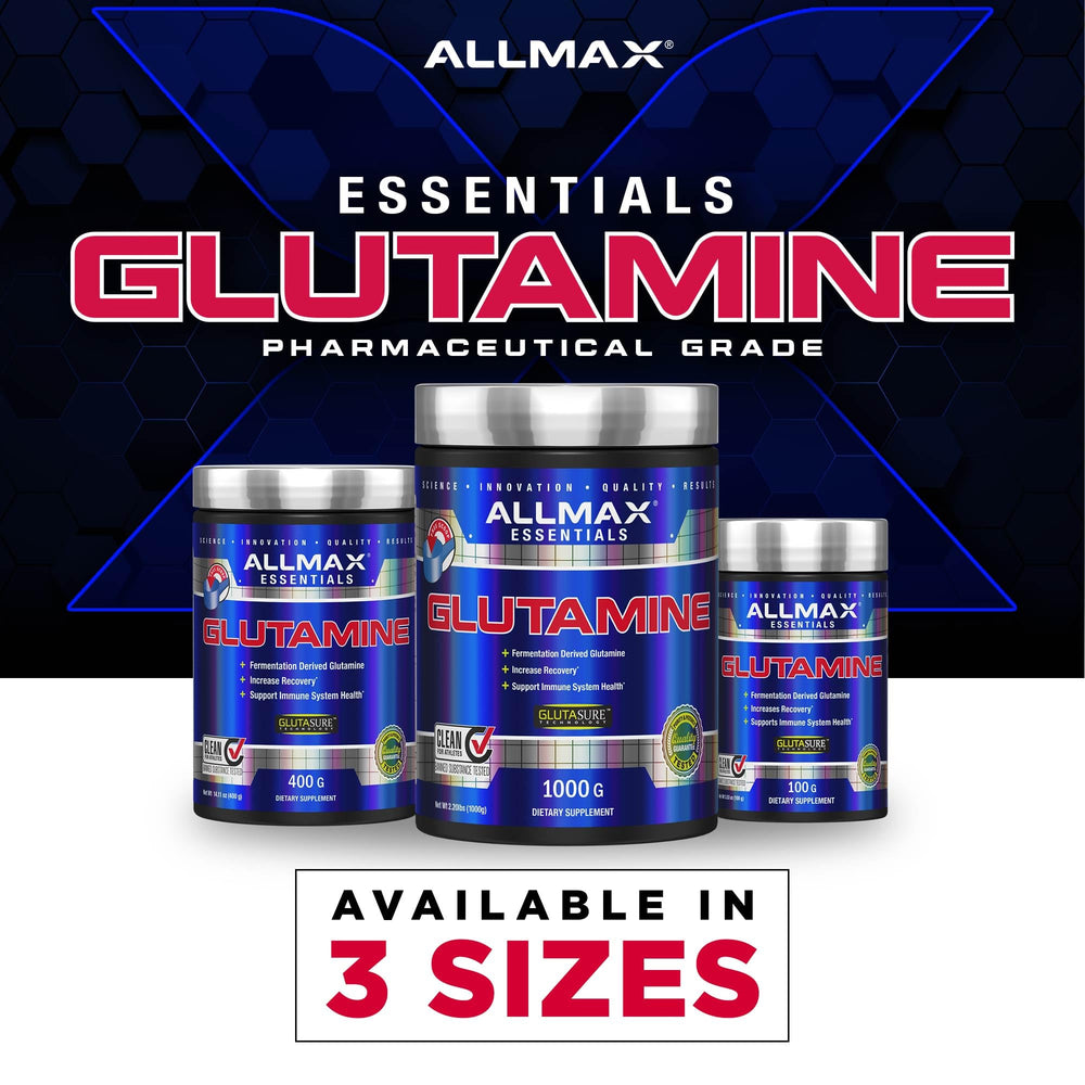 AllMAX L Glutamine Powder already mixed in a glass for drinking