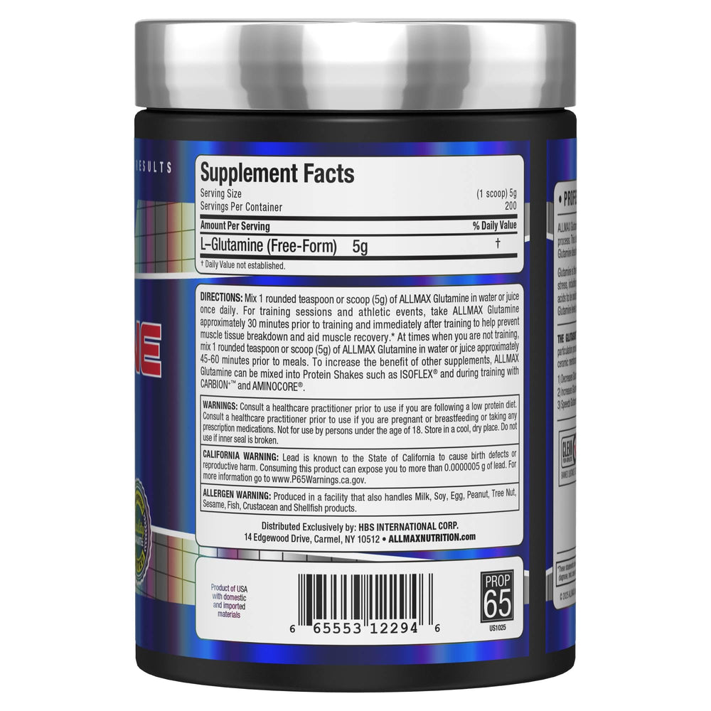 AllMAX label closeup highlighting fermented L-glutamine formula