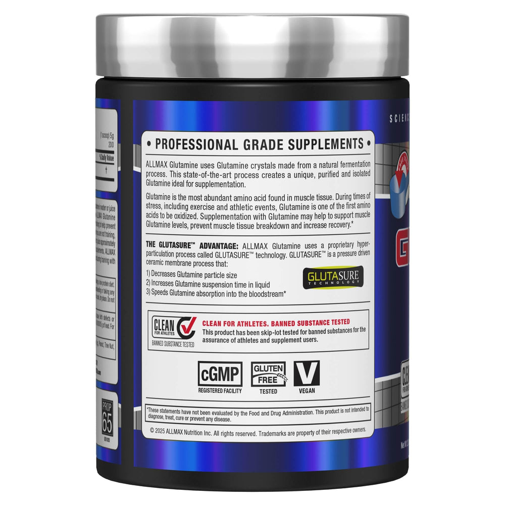AllMAX L Glutamine Powder scoop ready for measured dose
