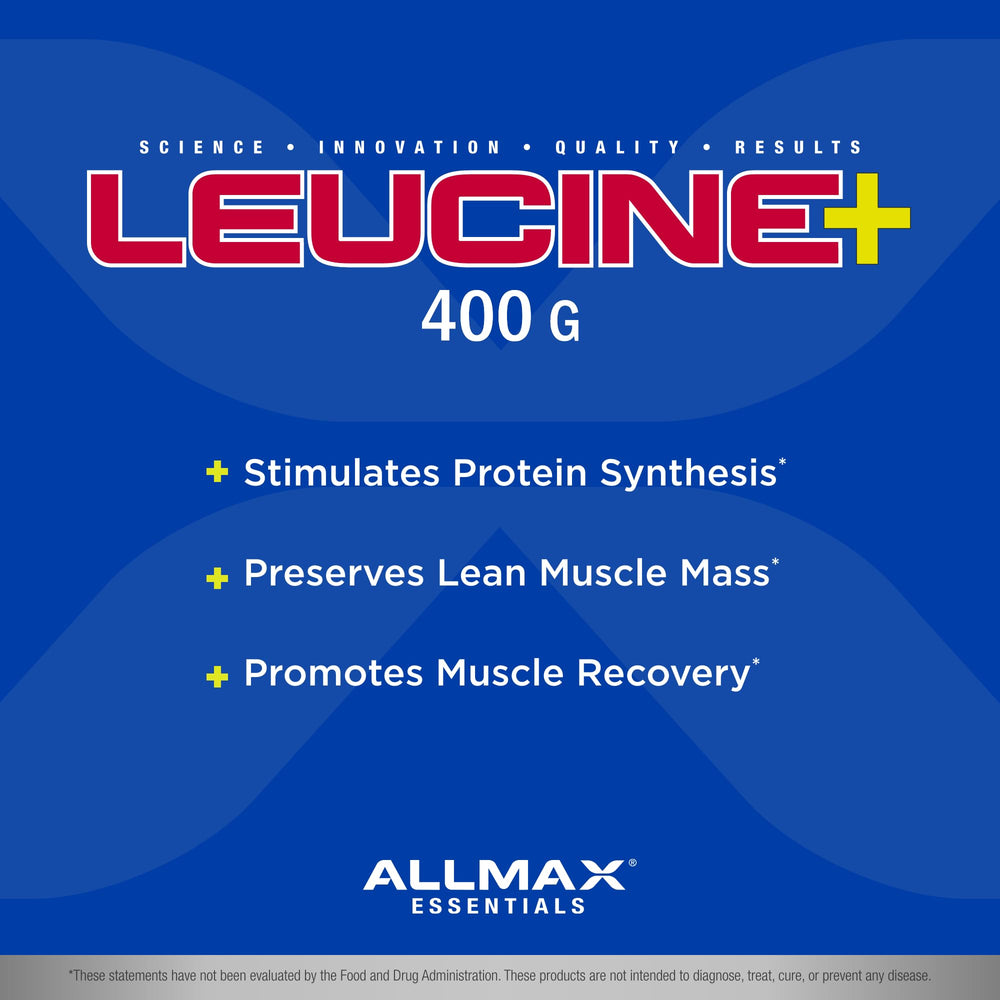 ALLMAX Leucine ingredients label close-up showing complete amino energy formula