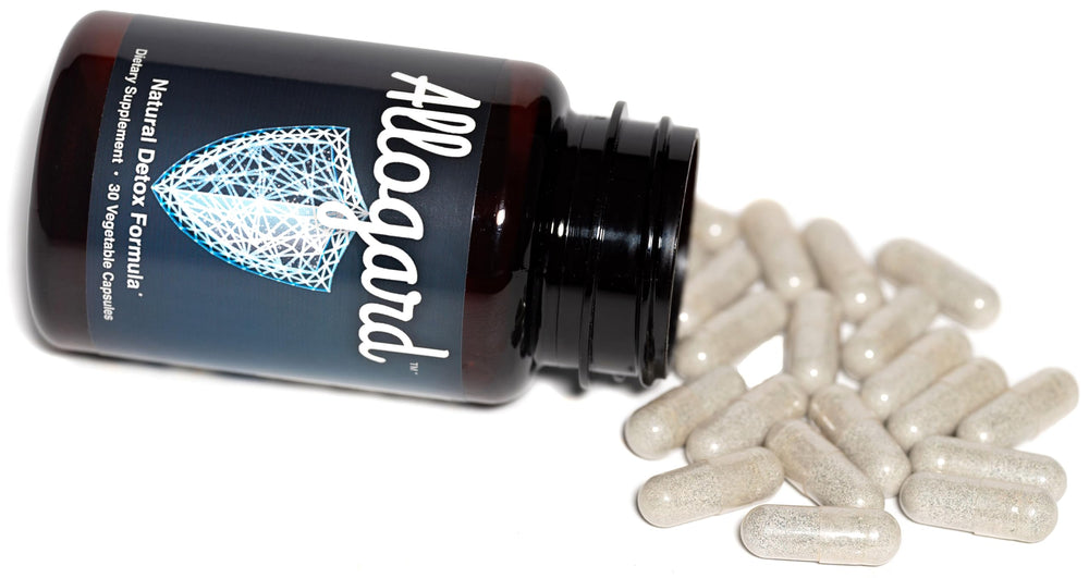 Allogard bottle label communicates vegan, gluten-free, and non-GMO qualities.
