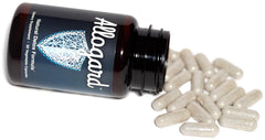 Allogard bottle label communicates vegan, gluten-free, and non-GMO qualities.