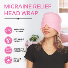 AllSett Health ice head wrap in cold therapy mode for targeted relief.