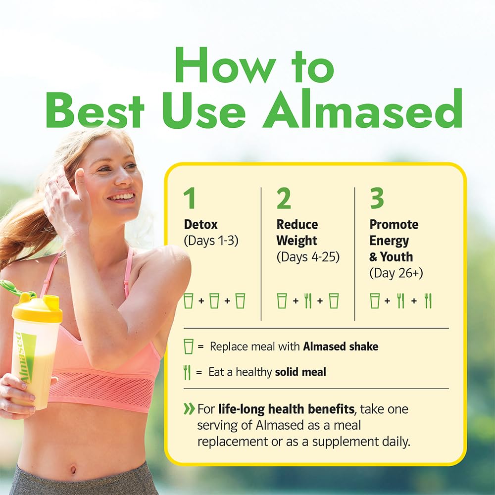 Almased almond vanilla closeup protein powder — shows texture and quality.