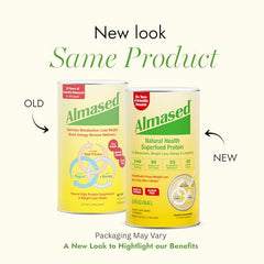 Almased serving scoop in jar for quick, portion-controlled shakes.