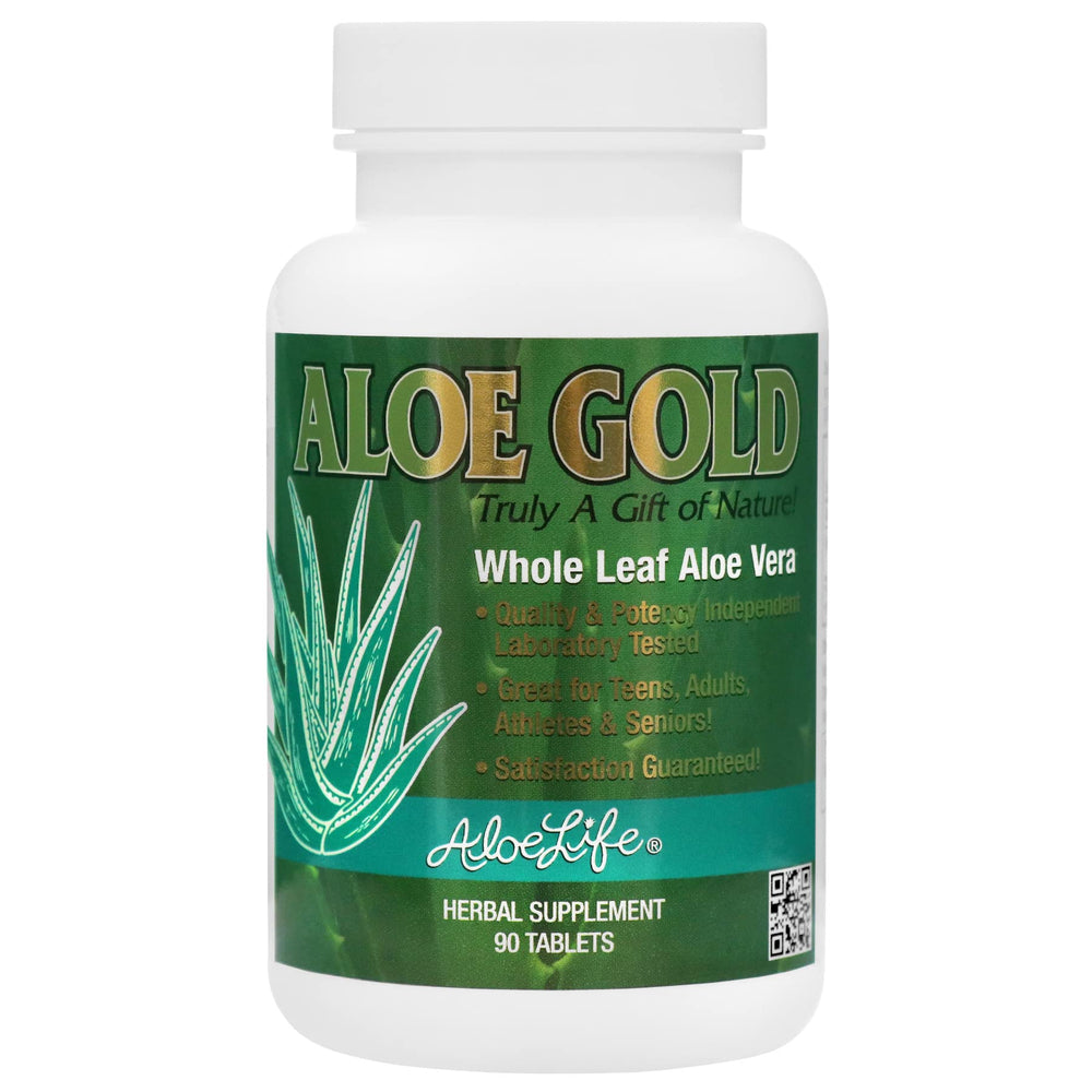 Aloe Life Aloe Gold Tablets bottle front showing convenient digestive support for daily use.