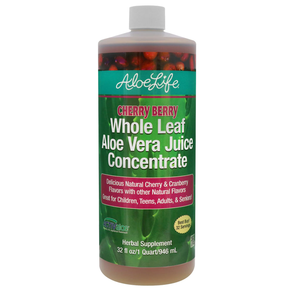 Aloe Life whole leaf cherry berry juice bottle on shelf for daily wellness