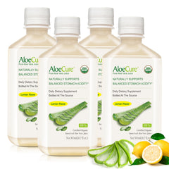 AloeCure lemon-flavored aloe juice bottle for daily digestive support.