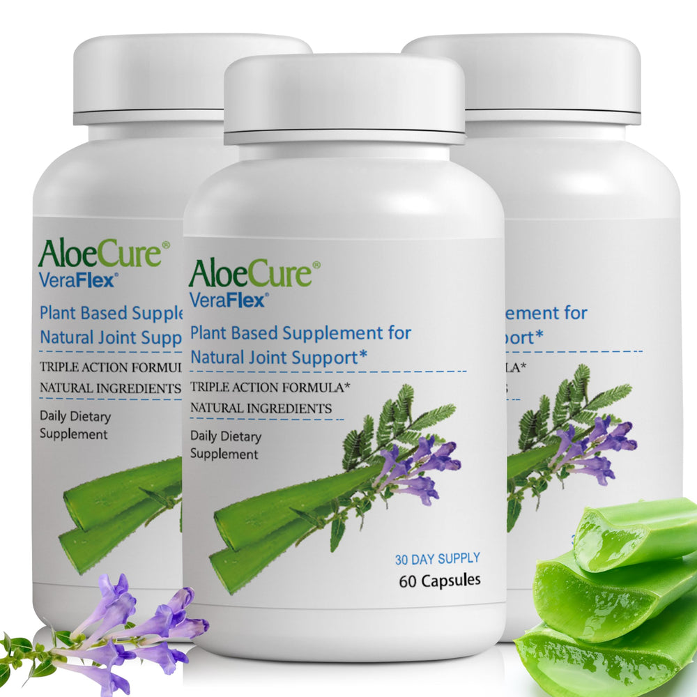 AloeCure VeraFlex capsules close-up for natural joint support.