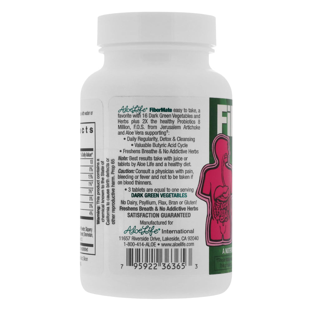 Aloe Life FiberMate packaging front highlights gluten-free and dairy-free claims.