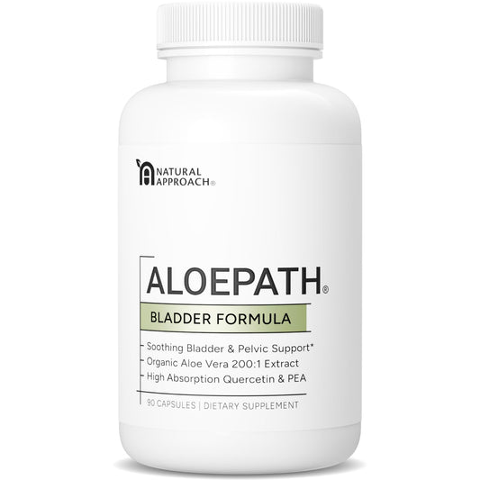 ALOEPATH bladder-support capsules in a bottle highlight a potent aloe blend for daily wellness.