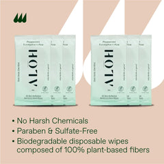 ALŌH Peppermint Eucalyptus wipes travel case open for gym bag.