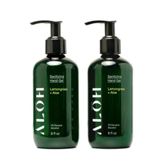 ALOH sanitizing hand gel bottle with lemongrass aloe for refreshing cleansing.