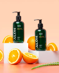 ALŌH hand gel aroma droplets hint at orange and bergamot mood uplift.