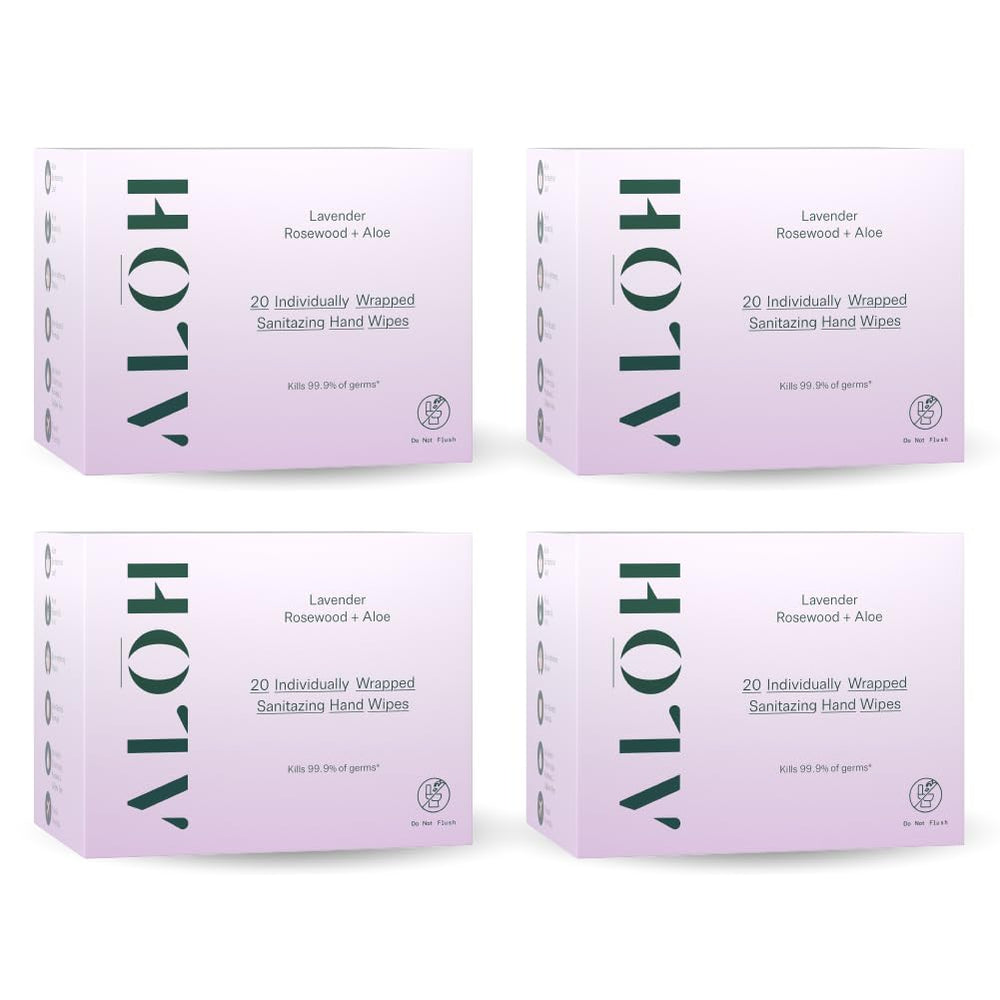 ALŌH Skin Softening Wipes lavender-rosewood pack front for easy on-the-go sanitizing