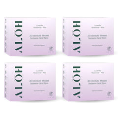 ALŌH Skin Softening Wipes lavender-rosewood pack front for easy on-the-go sanitizing