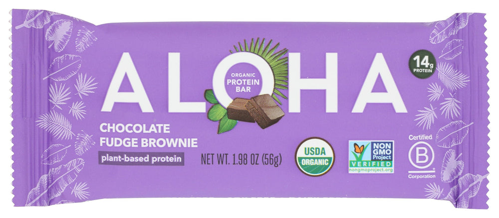 ALOHA Chocolate Fudge Brownie Bar pack 12, perfect for on-the-go protein snacking.