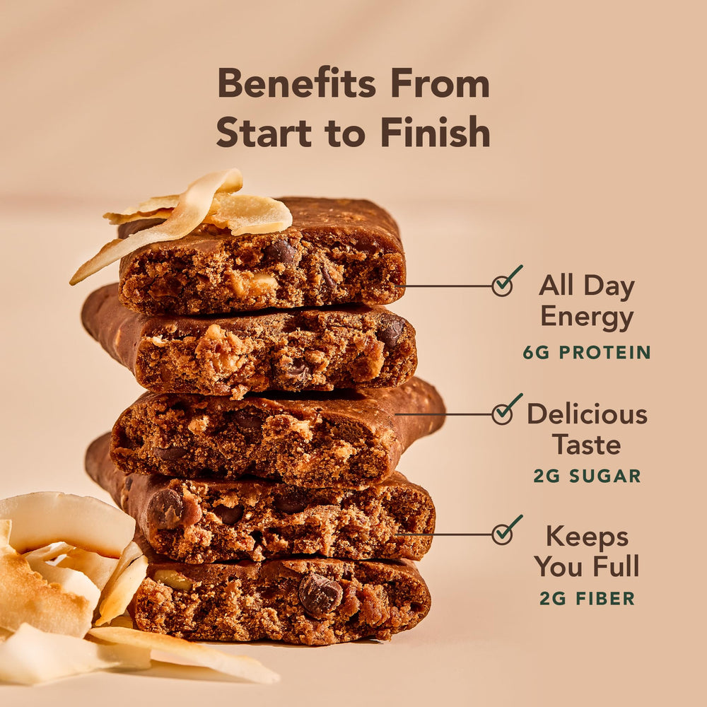Close-up of ingredients in ALOHA Minis Coconut Chocolate Almond bar