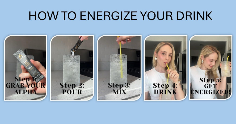 Alpha Caffeine mixed in a glass provides steady energy.