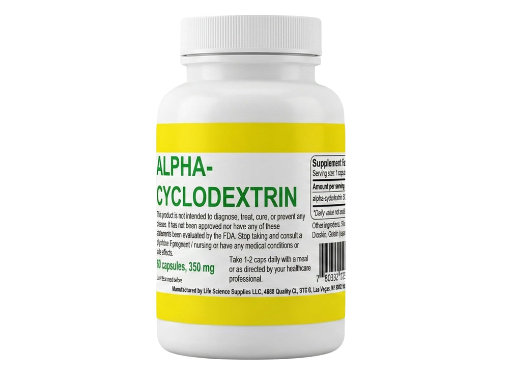 Alpha Cyclodextrin Capsules bottle pour—easy daily use for texture support.