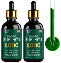 Alpha Flow Chlorophyll Drops bottle ready to mix in water for a refreshing detox