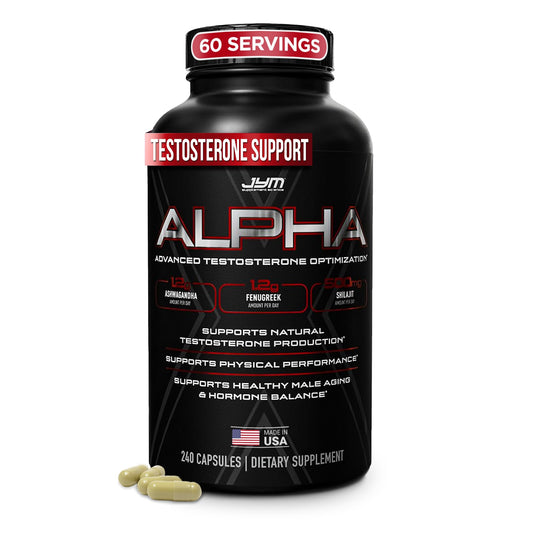 Alpha JYM X bottle label showing clear ingredient list for transparent dosing and daily performance
