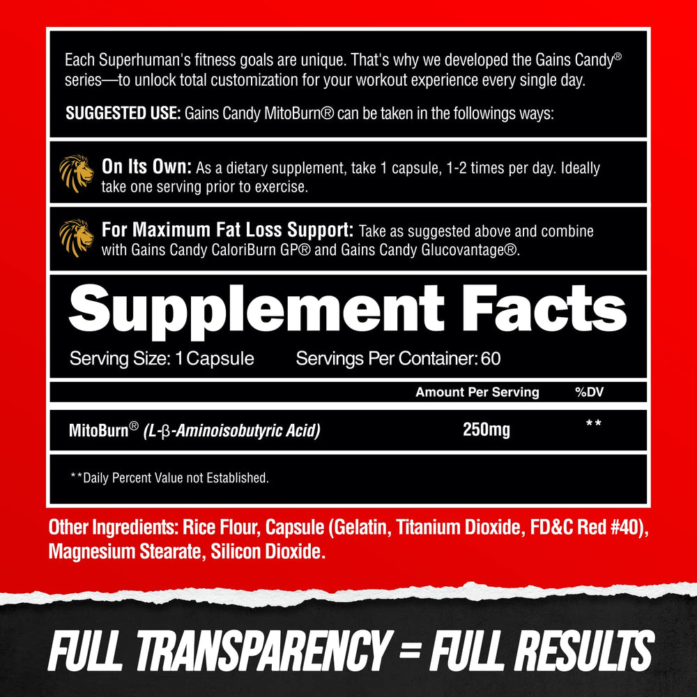 ALPHA LION Gains Candy beside diet plan suggests weight management support.
