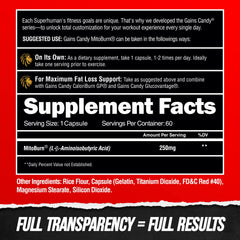 ALPHA LION Gains Candy beside diet plan suggests weight management support.