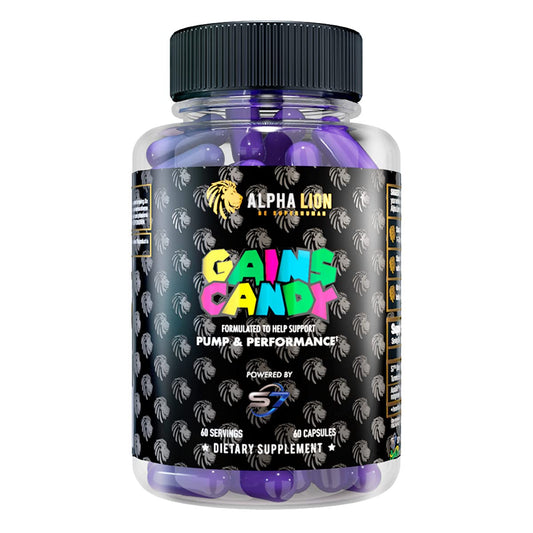 ALPHA LION Gains Candy S7 pump image highlighting enhanced blood flow for workouts.