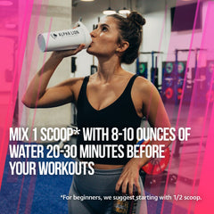 ALPHA LION measuring scoop with powder suggests precise dosing for workouts.