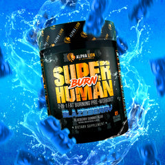 ALPHA LION Superhuman Burn bottle with transparent label for ingredient clarity