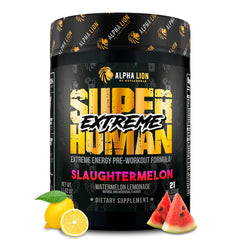 ALPHA LION Superhuman Extreme powder tub front highlighting intense training readiness.