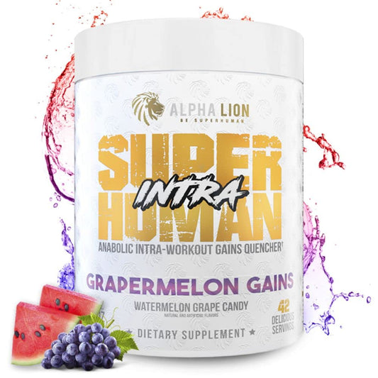 ALPHA LION Superhuman Intra bottle front showing hydration focus and premium packaging