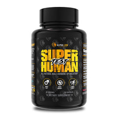 ALPHA LION Superhuman Test bottle front for workout-ready energy.