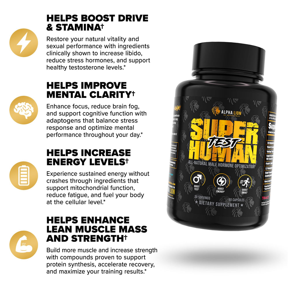 ALPHA LION Superhuman Test capsules closeup showing easy daily use.