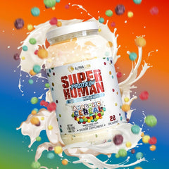 ALPHA LION Superhuman Whey serving on table suggests post-workout ritual and recovery.