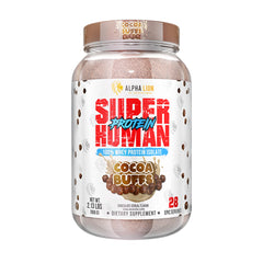 ALPHA LION Superhuman Whey Cocoa Buffs bottle showcases post-workout recovery support