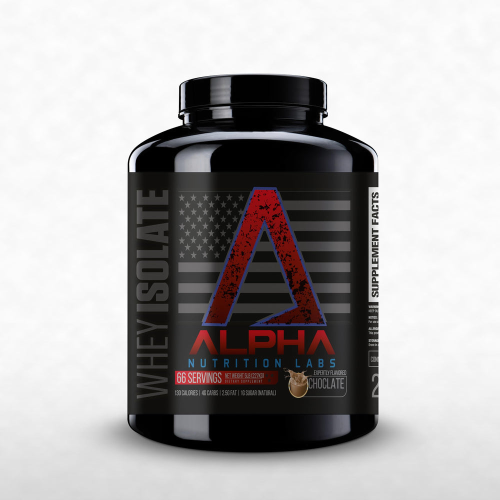 Alpha Nutrition Labs Whey Isolate Chocolate bottle for convenient protein support after workouts.