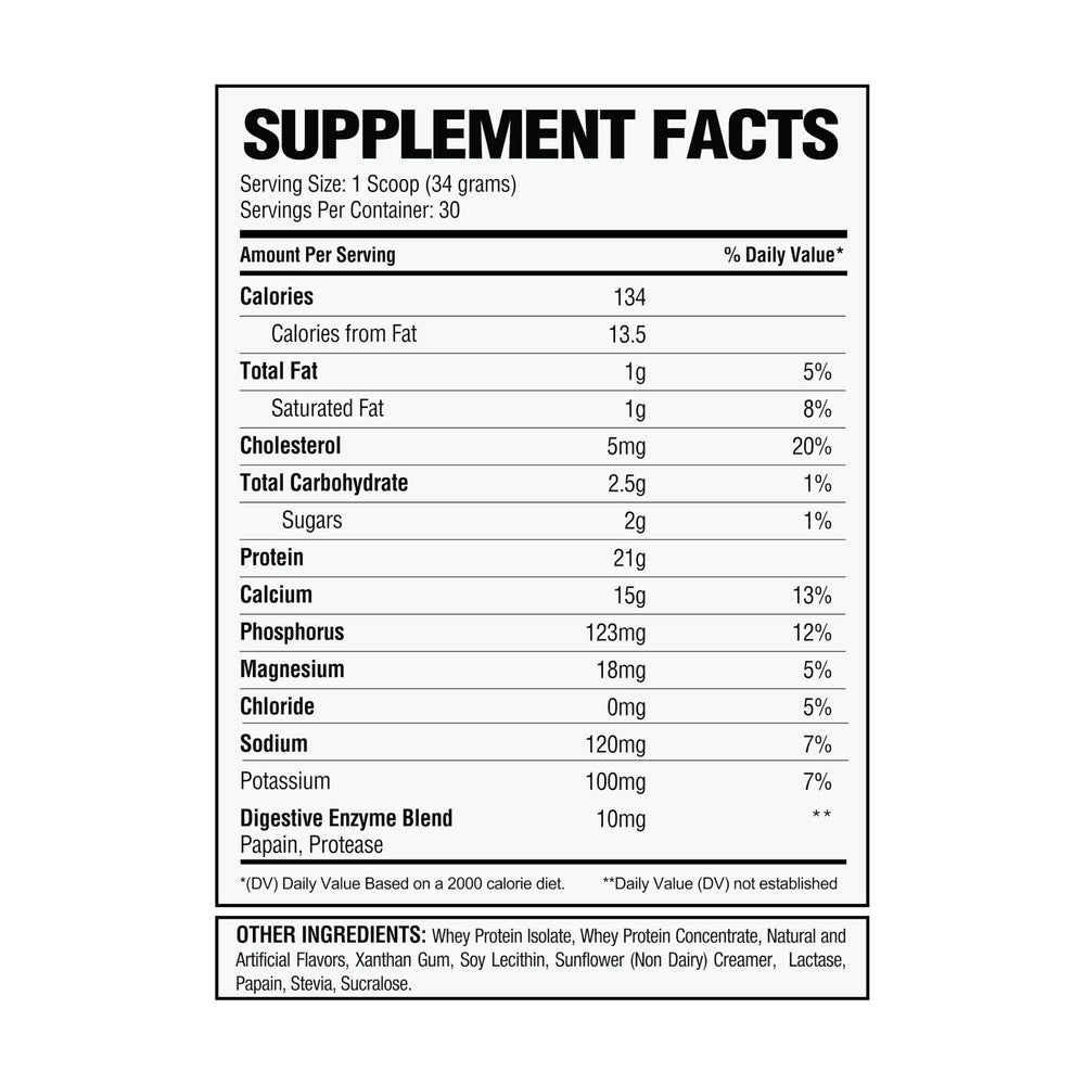 Serving scoop of Alpha Nutrition Labs Cinnamon Crunch whey isolate.