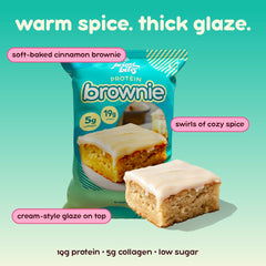 Alpha Prime Prime Bites brownie glazed cinnamon roll 12-pack display for convenient snacking.