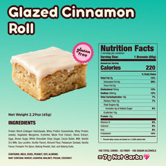 Alpha Prime Prime Bites Brownie Glazed Cinnamon Roll detail highlights flavor and low sugar indulgence.