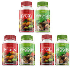 Alpha Pure triple-pack bottles arranged for daily greens and fruits support