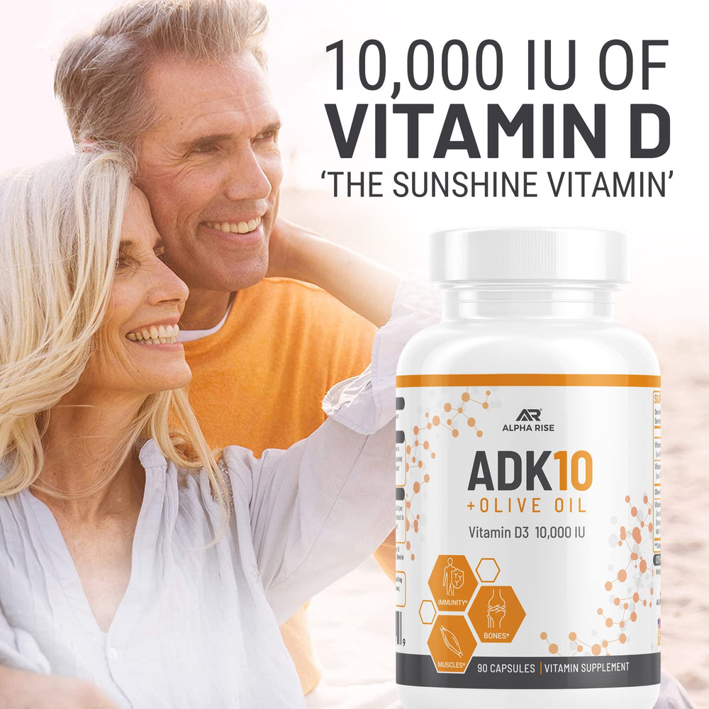 ALPHA RISE ADK10 olive oil feature illustrates fat-based absorption support.