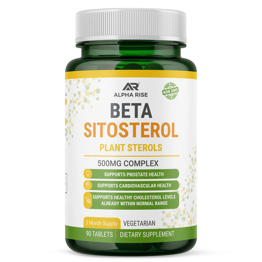 ALPHA RISE Beta Sitosterol 500mg tablets in bottle for balanced wellness.