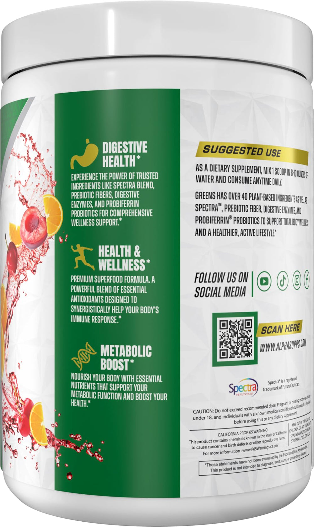 Alpha Greens Probiferrin probiotic bottle signals digestive balance