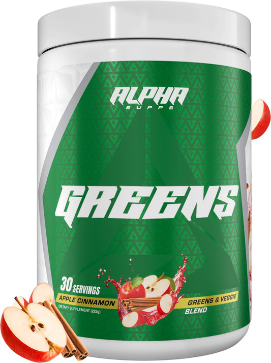 Alpha Supps Alpha Greens tub pouring powder for a quick daily greens boost.